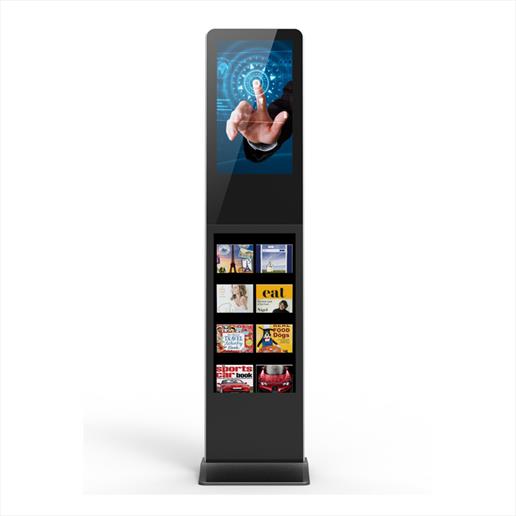 freestanding totem, freestanding digital sign, digital sign, magazine rack, advertising display