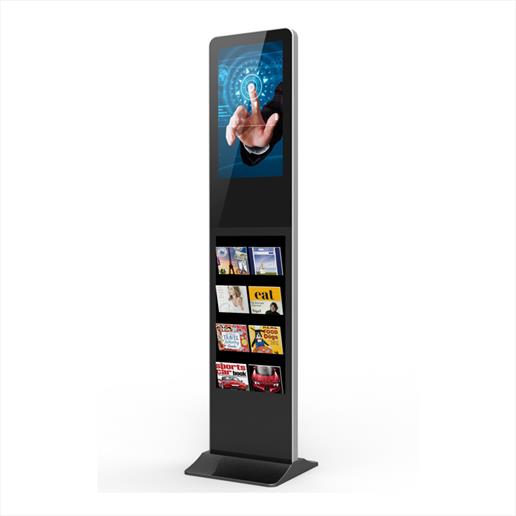 freestanding totem, freestanding digital sign, digital sign, magazine rack, advertising display