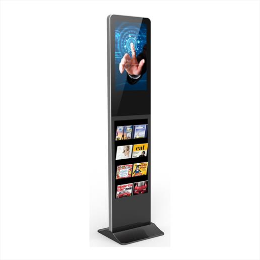 freestanding totem, freestanding digital sign, digital sign, magazine rack, advertising display