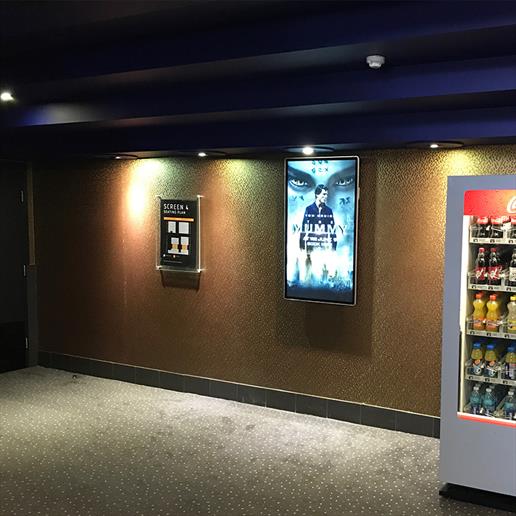 Vue Cinema Digital signage, Digital signage roll out, indoor digital signage, digital signage, video wall screens, narrow bezel video walls, bespoke digital signage, custom digital signage