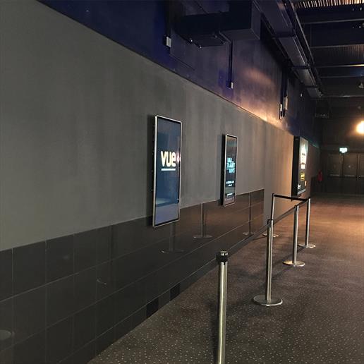 Vue Cinema Digital signage, Digital signage roll out, indoor digital signage, digital signage, video wall screens, narrow bezel video walls, bespoke digital signage, custom digital signage